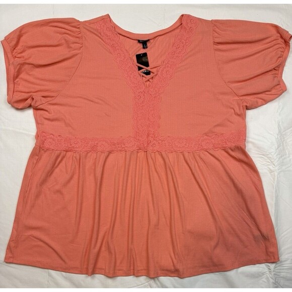 torrid Tops - Torrid Lace Up Baby Doll Short Sleeve Top, Coral, NWT, 6X